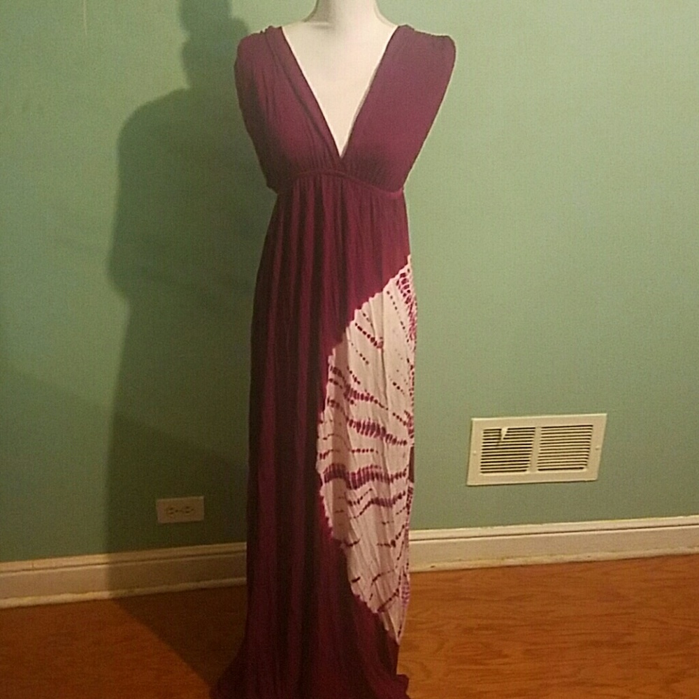 Purple and white tie-dyed maxi dress